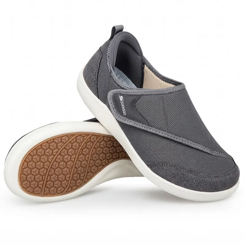 SOOFASGO Men's Wide Toe Box Walking Shoes — Extra Wide, Breathable (Grey)